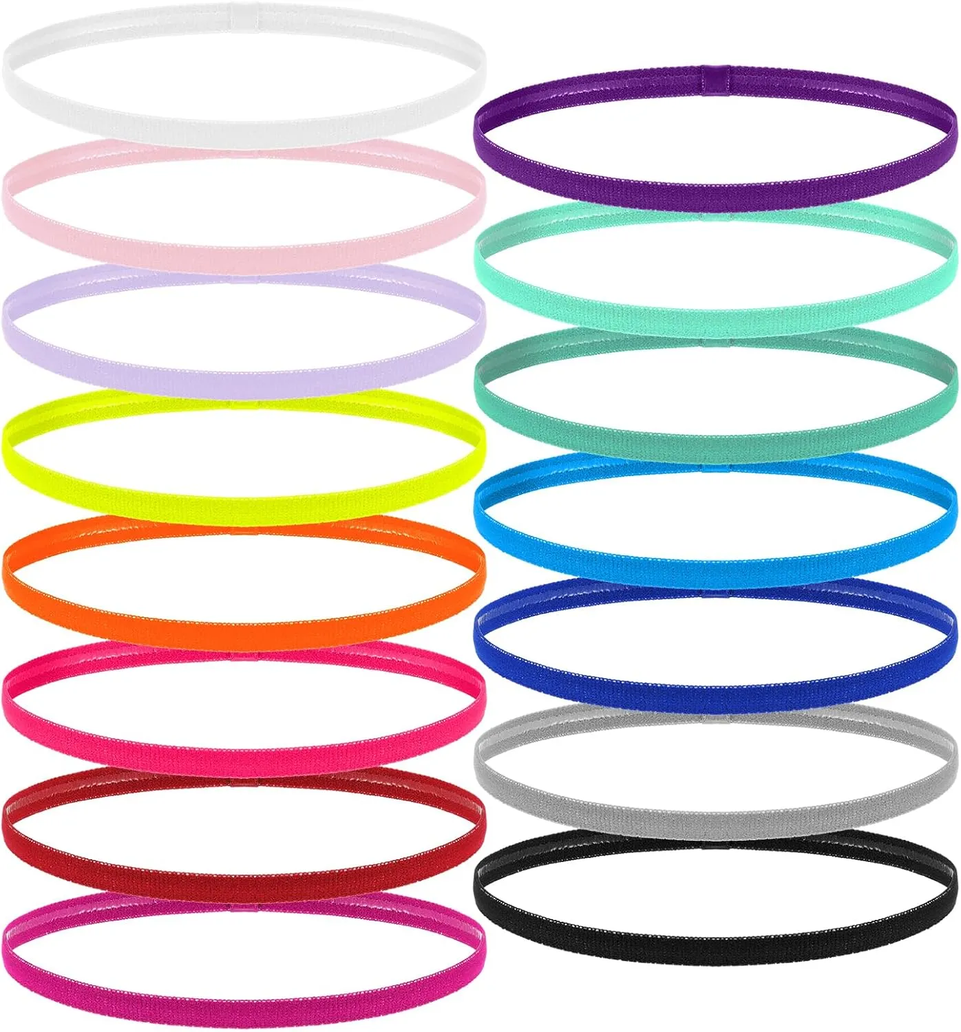 15Pcs Thin Elastic Headbands for Women, Non Slip Skinny Headband Colored Sports Athletic Hair Band Stretchy Headbands for Women Men