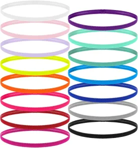 15Pcs Thin Elastic Headbands for Women, Non Slip Skinny Headband Colored Sports Athletic Hair Band Stretchy Headbands for Women Men