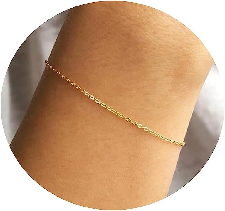 18K Gold Plated Pearl Beaded Chain Cross Bracelets for Women Adjustable Stainless Steel Dainty Thin Gold Box Cuban Twisted Link Chain Bracelet Bridesmaid Jewelry