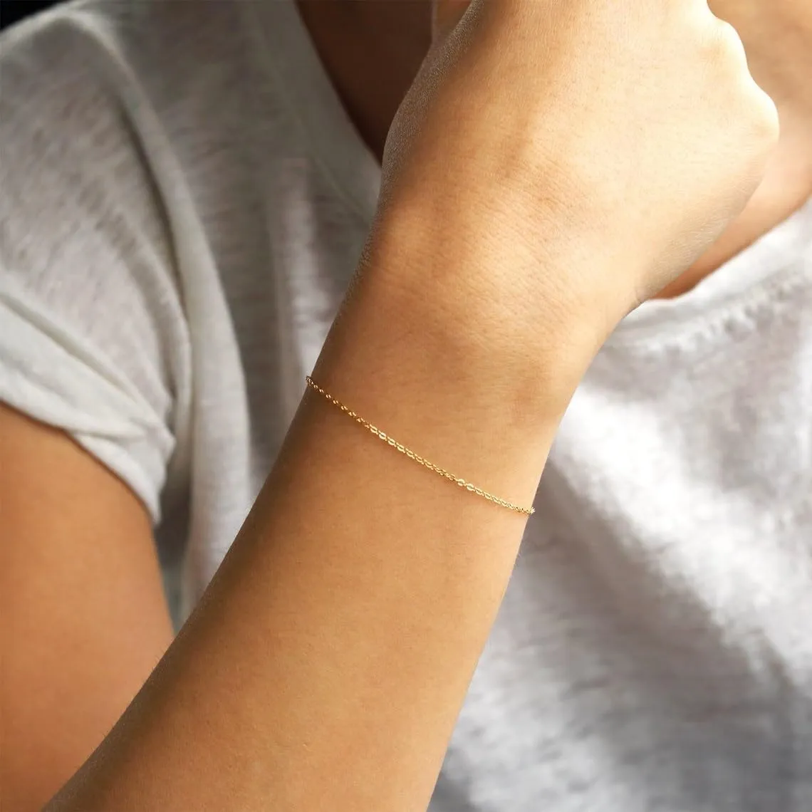 18K Gold Plated Pearl Beaded Chain Cross Bracelets for Women Adjustable Stainless Steel Dainty Thin Gold Box Cuban Twisted Link Chain Bracelet Bridesmaid Jewelry