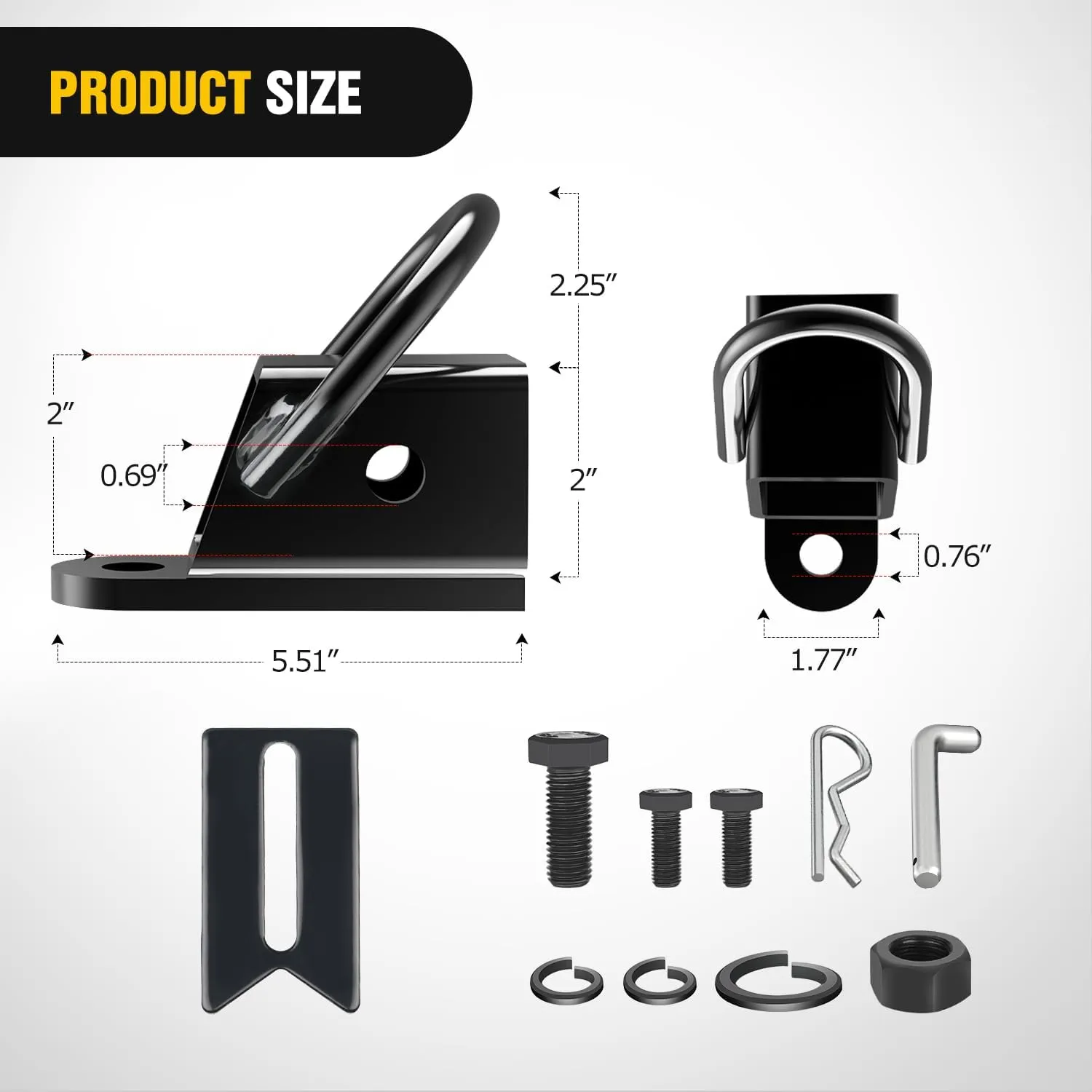2 Inch Rear Trailer Hitch Receiver Kit for ATV UTV Rear Bumper Tow Hook Black Hitch Cover Kit