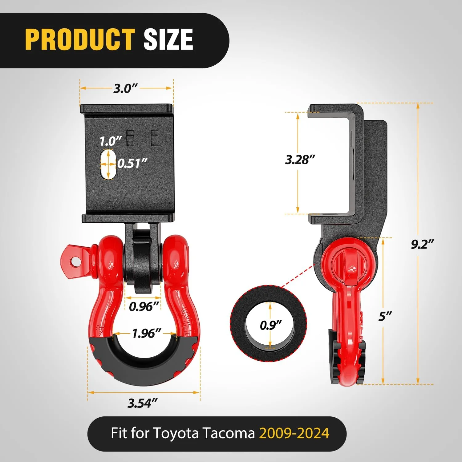 2009-2023 Toyota Tacoma Demon Front Tow Hook 3/4 inch D-Ring Shackle
