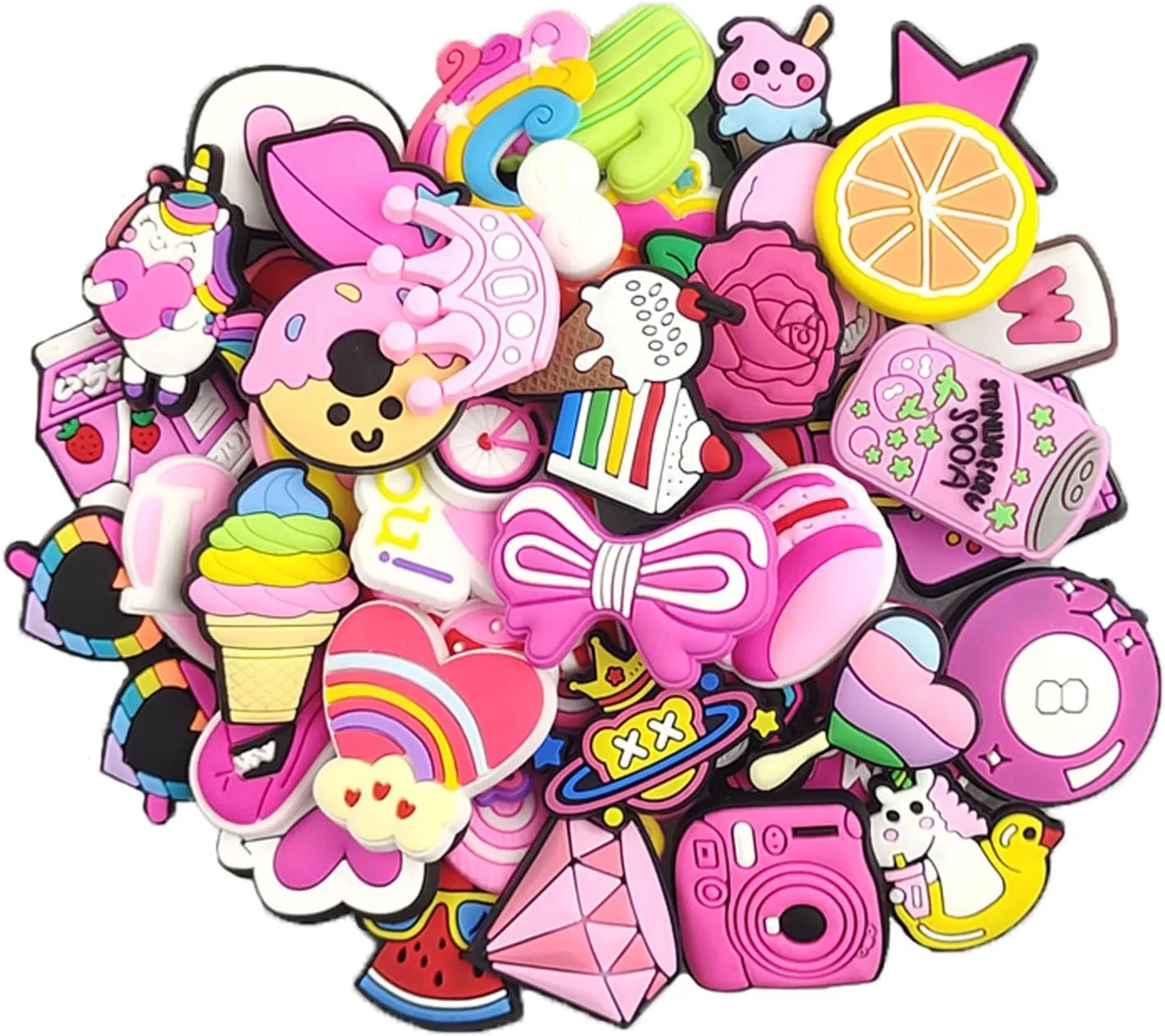 35, 50, 100 Pcs Random Shoe Charms for Girls, Cute PVC Accessories, Lovely Kawaii style Pink Shoe Decoration Charms & Bracelet Wristband Party Gifts