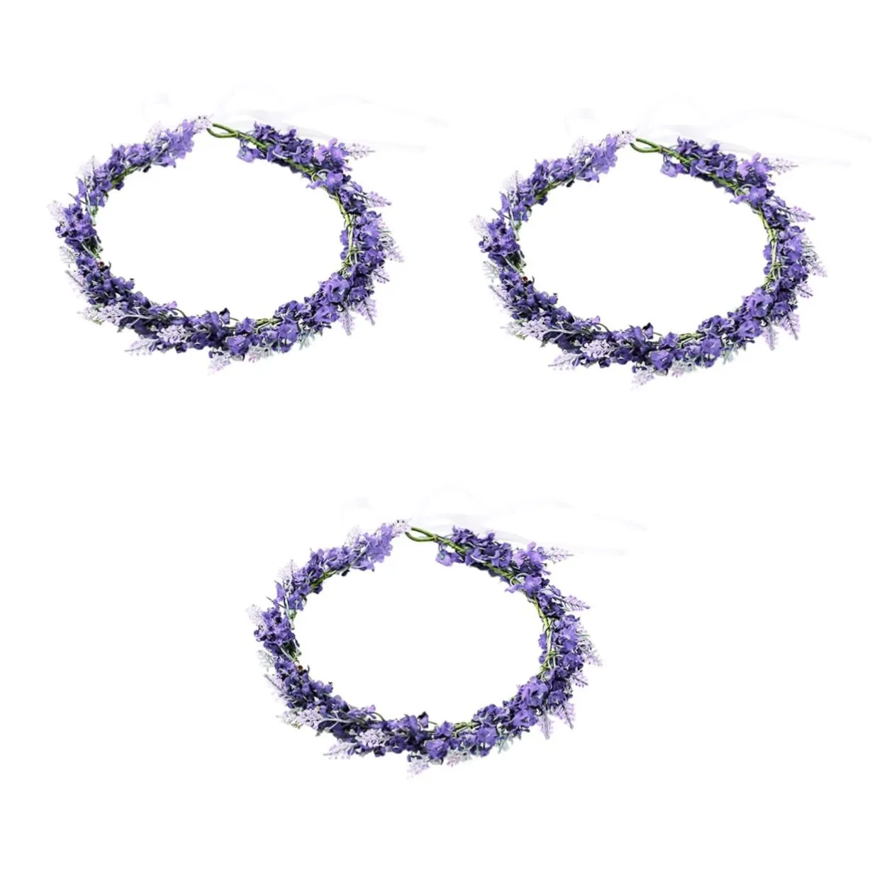 3pcs Lavender Flower Crown Headband Floral Wreath Accessory for Weddings Parties and Vacations Elegant Floral Headpiece with Realistic Appearance