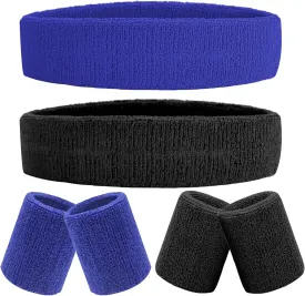 6 Pieces Sweatband Set Sports Headband Wristband Set, Moisture Wicking Athletic Sweatbands 4 Wrist Sweatband and 2 Headbands, Terry Cloth Sweat Absorbing Head Band for Workout