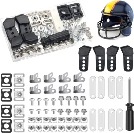 61 Pcs Hockey Helmet Repair Kit, Anglecai Football Helmet Replacement Parts Including 4 J Clips/ 8 R Visor Clips/ 8 Gasket/ 16 Screw/ 16 Nuts/ 8 Chin Strap Adapter/ 1 Screwdriver