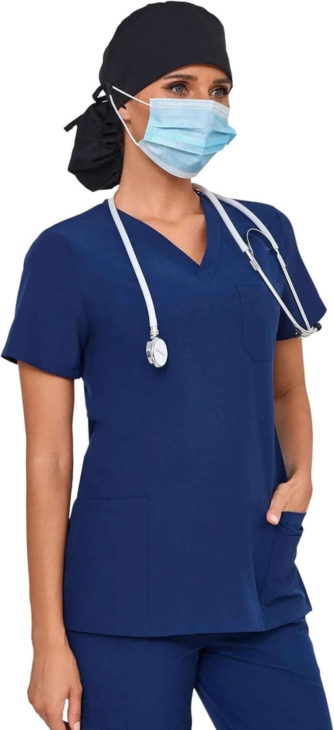 Adjustable Cotton Scrub Cap with Button, Cotton-Lined Working Cap Sweatband, Elastic Bandage Tie Back One Size