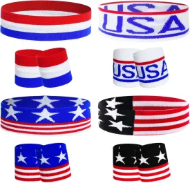American Flag Sports Headband and Wristband Set Striped Headband for Men Women Basketball Gym Independence Day Memorial Day Fitness and Holiday Celebrations (Style 1)