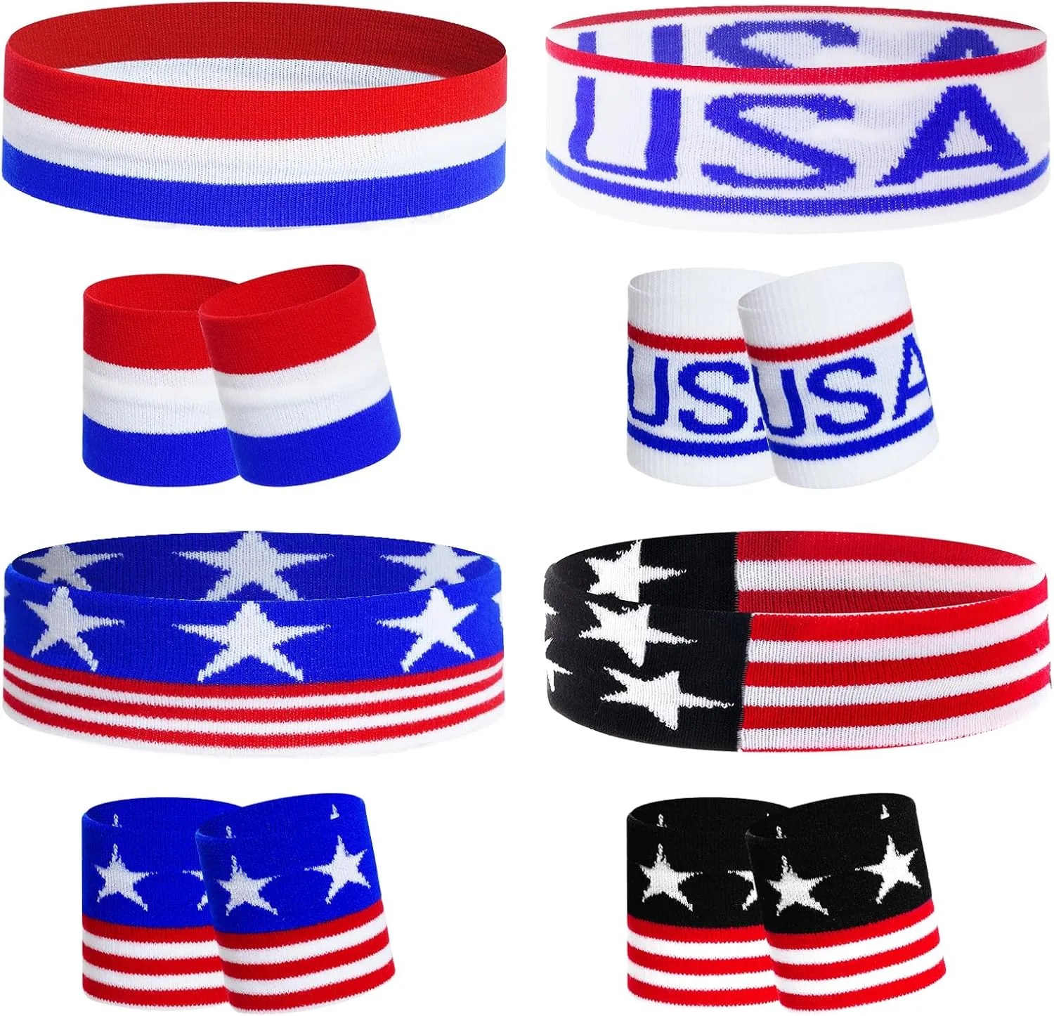 American Flag Sports Headband and Wristband Set Striped Headband for Men Women Basketball Gym Independence Day Memorial Day Fitness and Holiday Celebrations (Style 1)