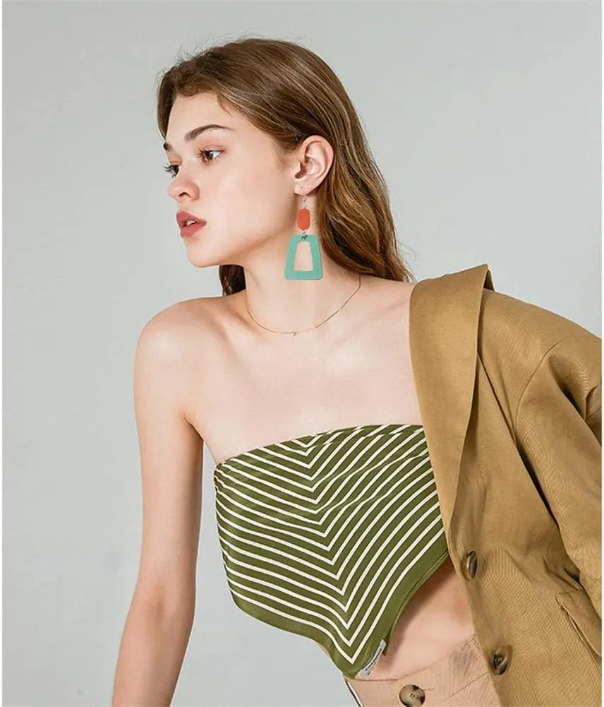 ANXIN Boho Personality Retro Tassel Rectangular Wooden Contrasting colors Earrings Chic Green Temperament Geometric Earrings Jewelry Gifts For Women