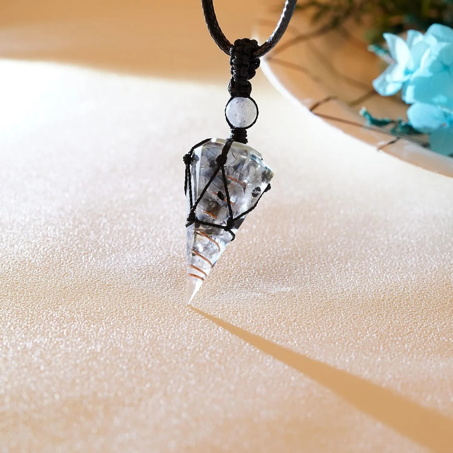 ASGIFT 6 Facet Point Crystal Necklace Lucky Healing Stone Chakra Pendant with Adjustable Rope Natural Quartz Yoga Spiritual Necklaces Jewelry for Men Women