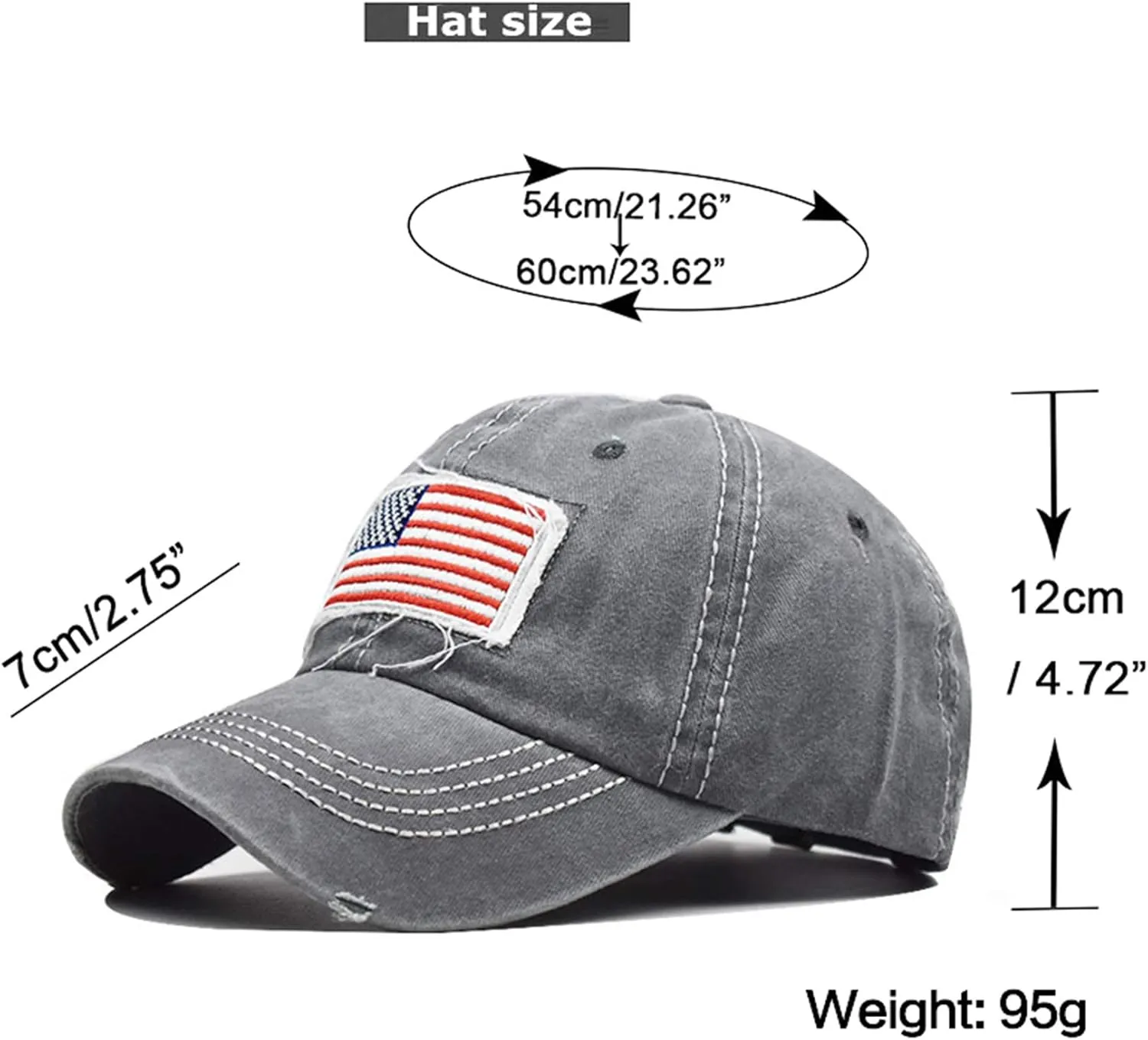 Baseball Hat Ponytail Cap Vintage Distressed American-Flag Hats Pony Tail Caps High Bun