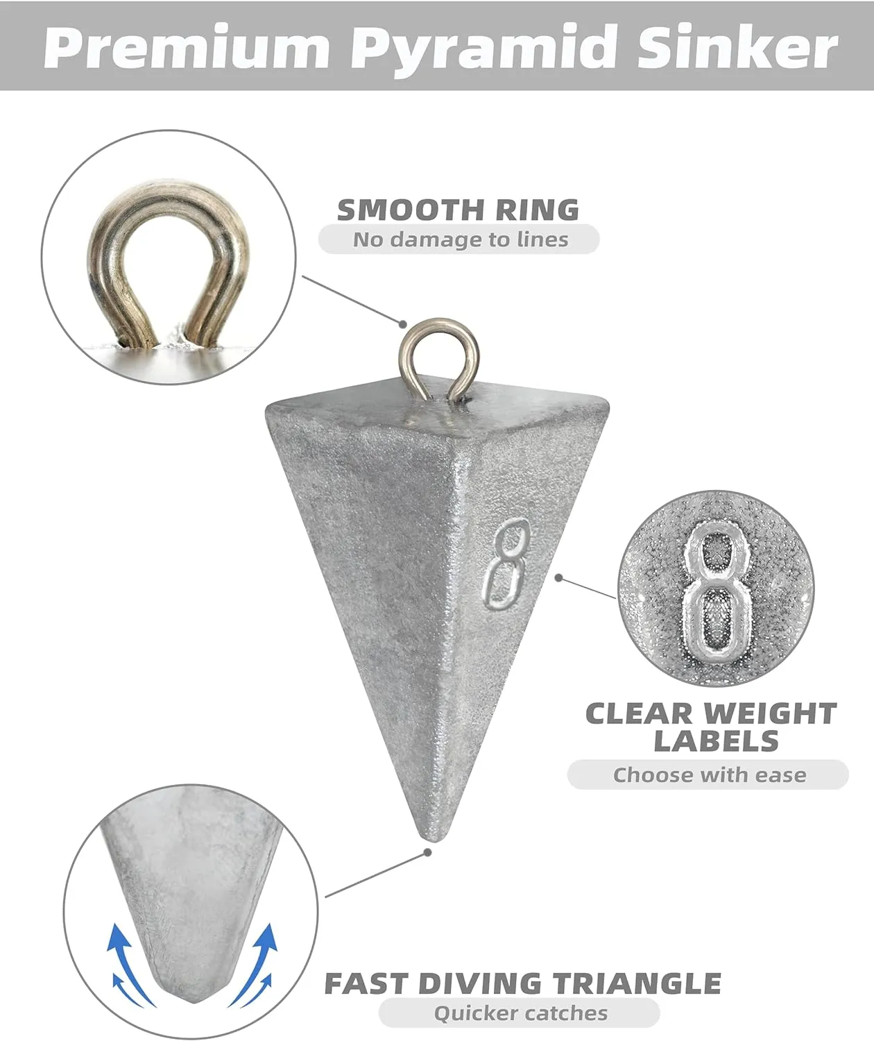 BLUEWING Pyramid Sinkers Lead Fishing Weights 1oz,2oz,3oz,5oz,8oz,10oz,12oz,16oz,32oz for Saltwater