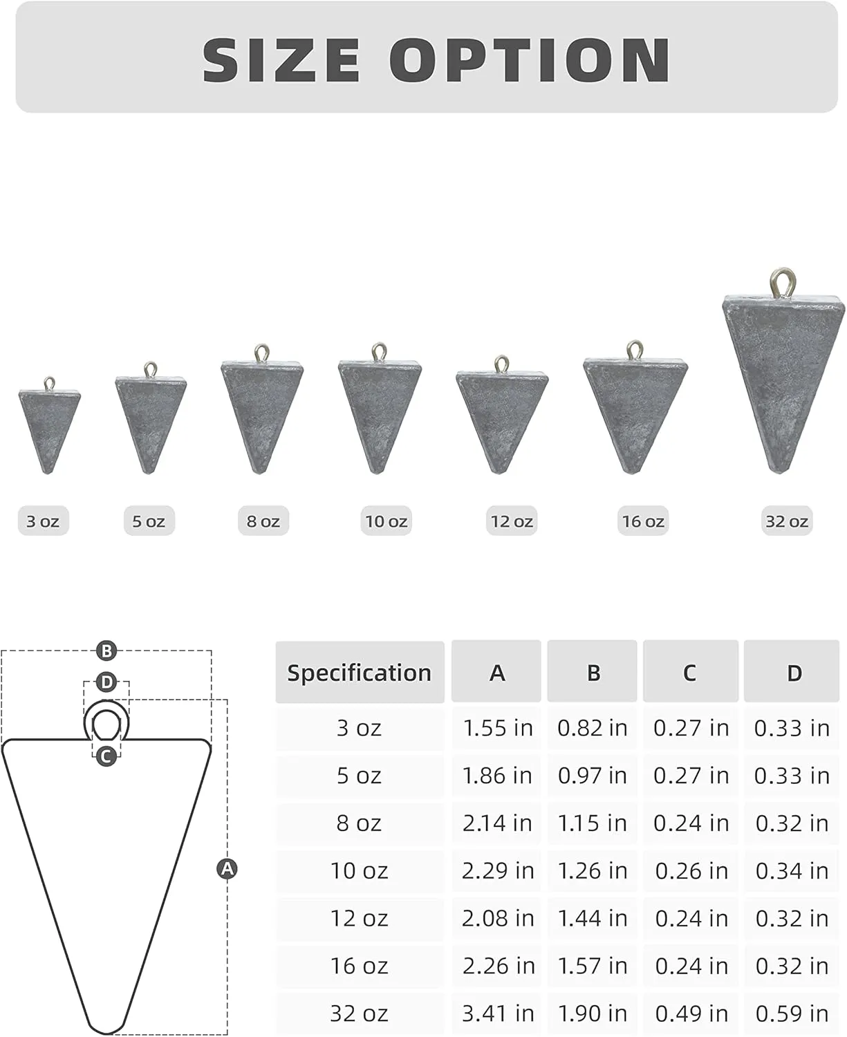 BLUEWING Pyramid Sinkers Lead Fishing Weights 1oz,2oz,3oz,5oz,8oz,10oz,12oz,16oz,32oz for Saltwater