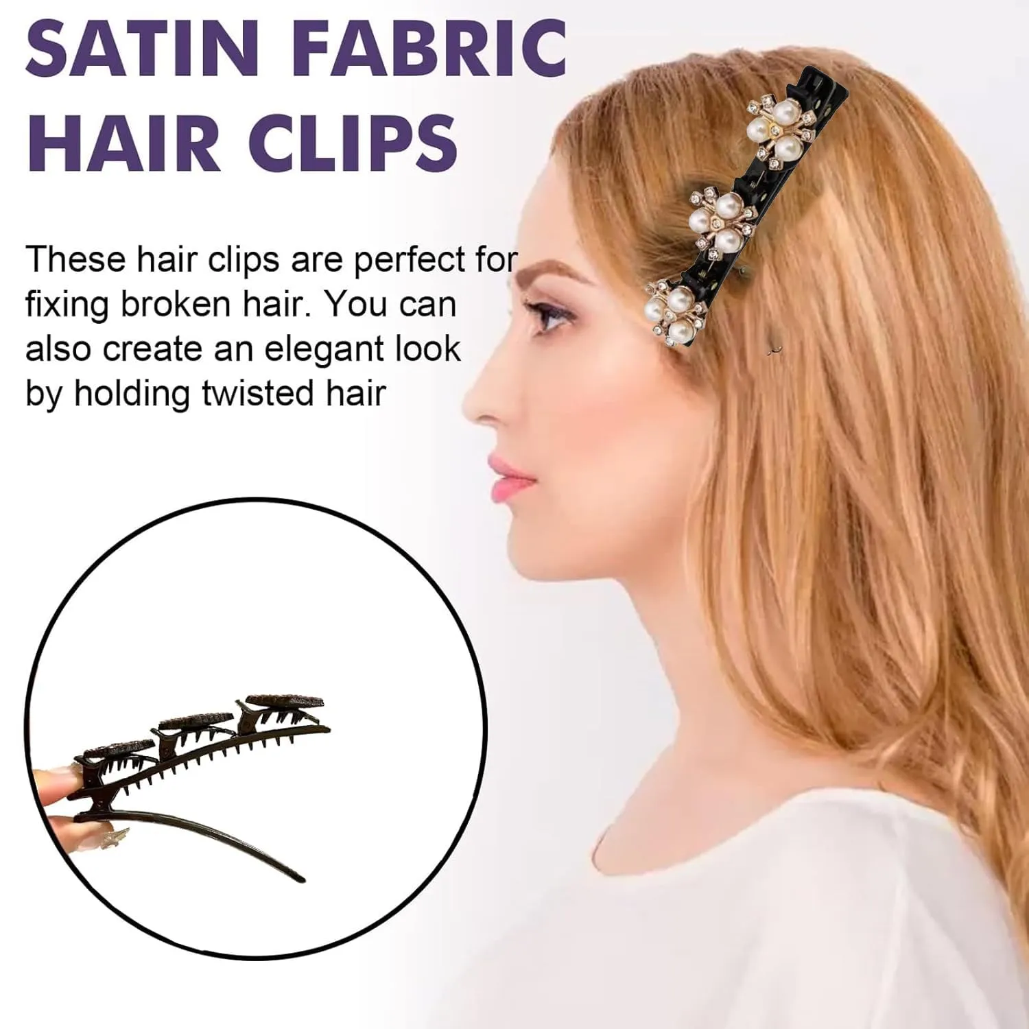 Braided Hair Clips for Woman, Sparkling Crystal Stone Braided Hair Clips Hair Accessories Decorative Hair Pins for Styling Hair Barrettes for Women Birthday Anniversary Christmas Gifts (4 PCS)