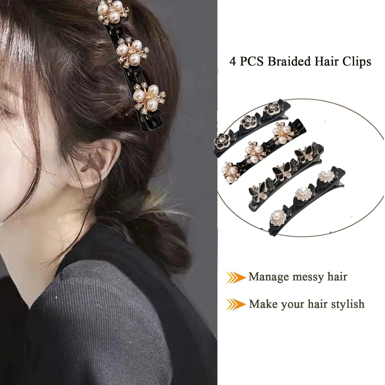 Braided Hair Clips for Woman, Sparkling Crystal Stone Braided Hair Clips Hair Accessories Decorative Hair Pins for Styling Hair Barrettes for Women Birthday Anniversary Christmas Gifts (4 PCS)