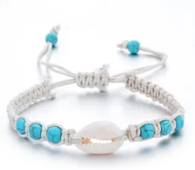 Caiyao Natural Cowrie Shell Turquoise Bead Bohemian Bracelet Handmade Braided Wax Rope Women Adjustable Starfish Anklet Beach Parties Jewelry