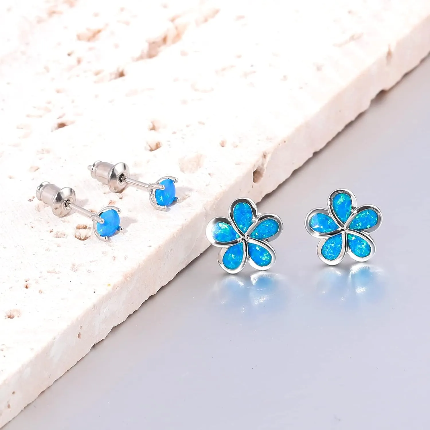 CiNily Gold Plated Flower Shaped Opal Hypoallergenic Stud Earrings Flower Dangle Drop Earrings Jewelry Gift for Women Girls Gemstone Earrings