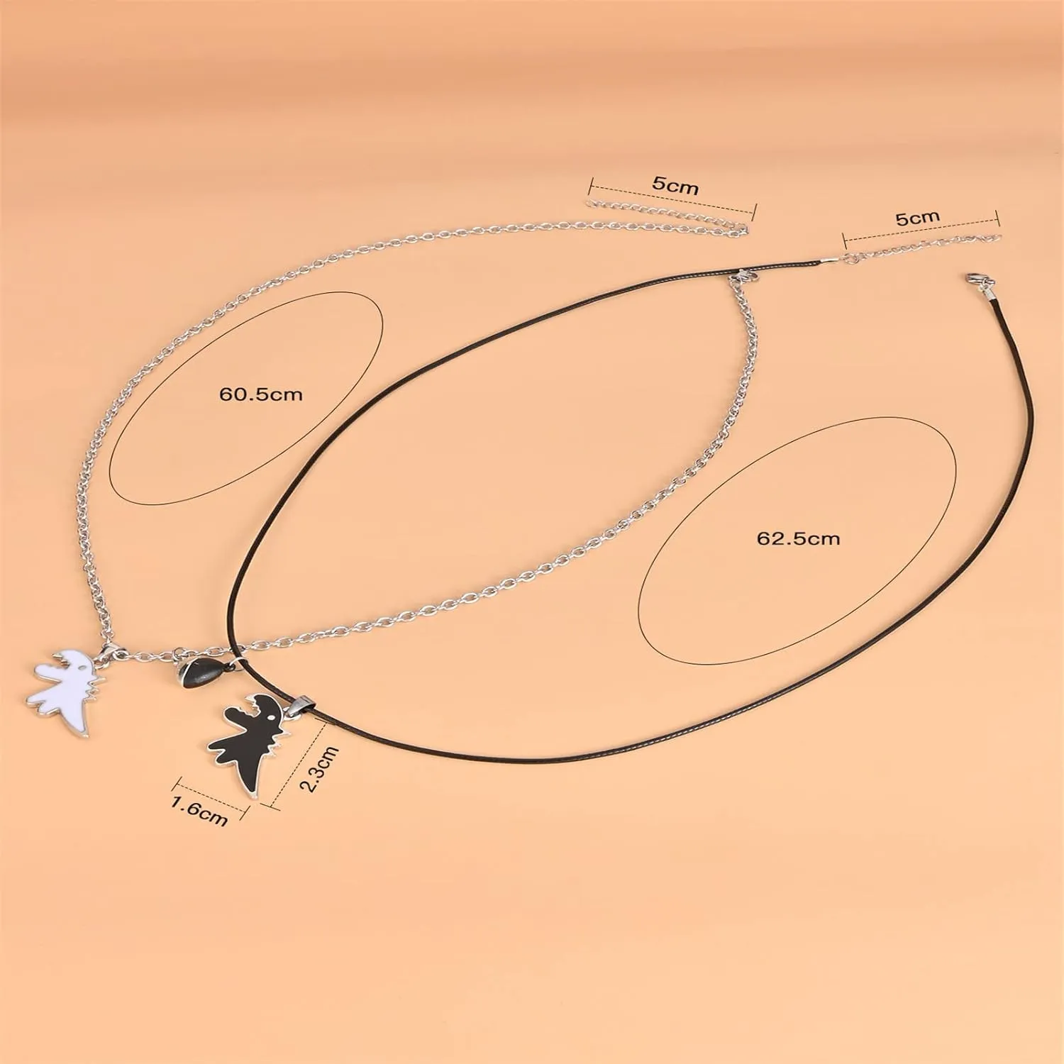 COLORFUL BLING 2/4Pcs Set Love Heart Couple Dinosaur Rope Chain Necklace Bracelet Matching Pendant Adjustable for Women Men Jewelry Gifts Valentine??s Day Friendship Best Friend