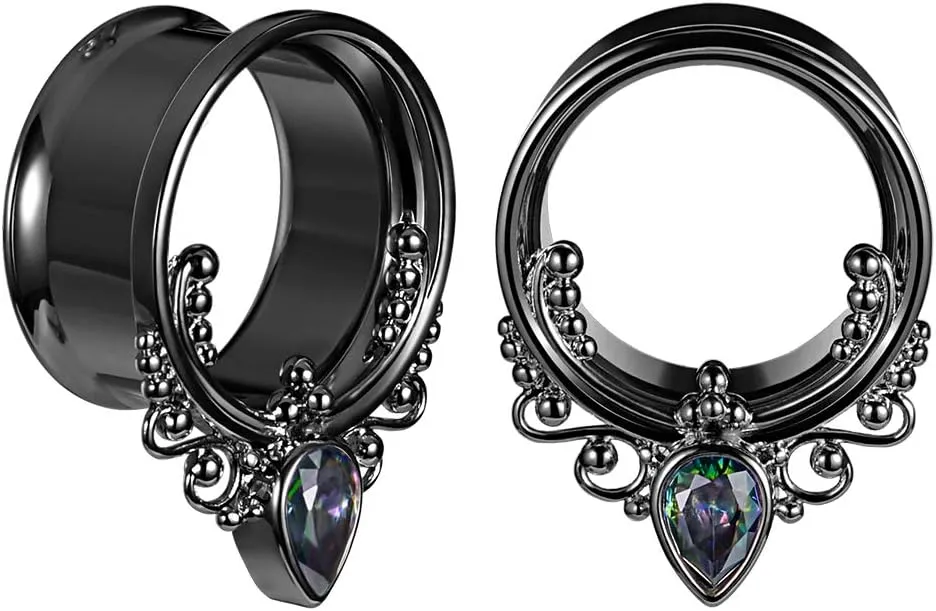 COOEAR 1 Pair Surgical Steel Ear Gauges Double Flared Seashell Ear Tunnels and Plugs Earrings Stretcher.
