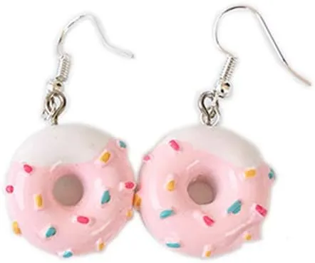 Cute Colorful Doughnut Earring Necklace Set Sweet Snack Donut Dangle Drop Earring Doughnut Pendant Necklace Creative Jewelry for Women