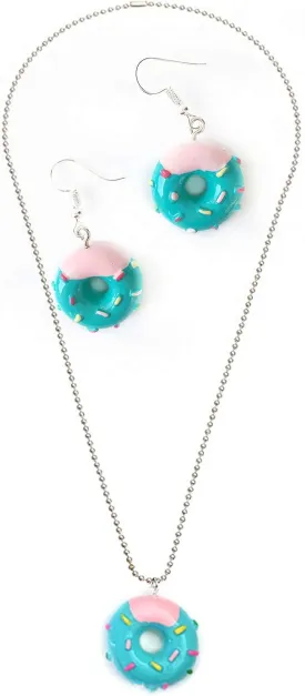 Cute Colorful Doughnut Earring Necklace Set Sweet Snack Donut Dangle Drop Earring Doughnut Pendant Necklace Creative Jewelry for Women
