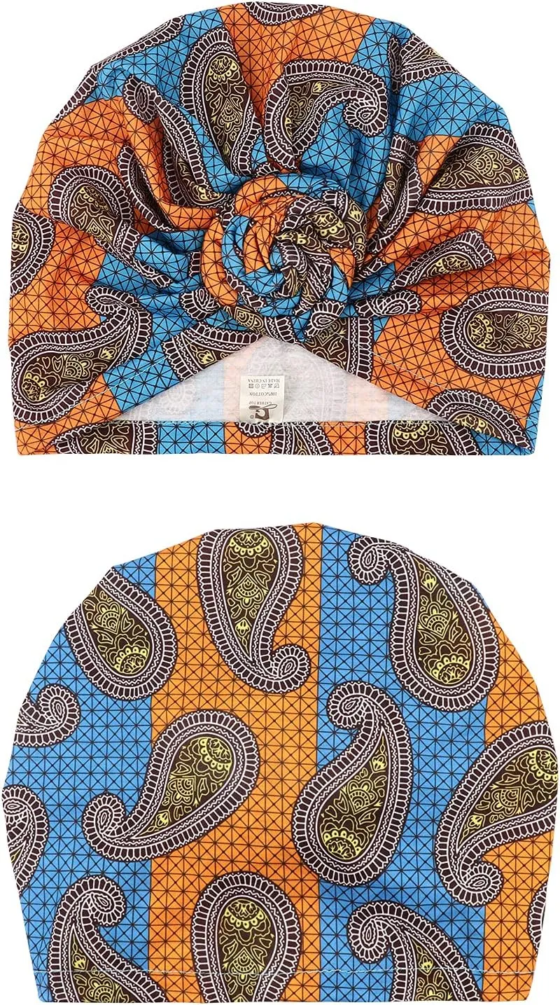 DRESHOW 5 Pack Knotted Headwraps for Women African Turban Pre-Knotted Beanie Headwraps Hair Covers