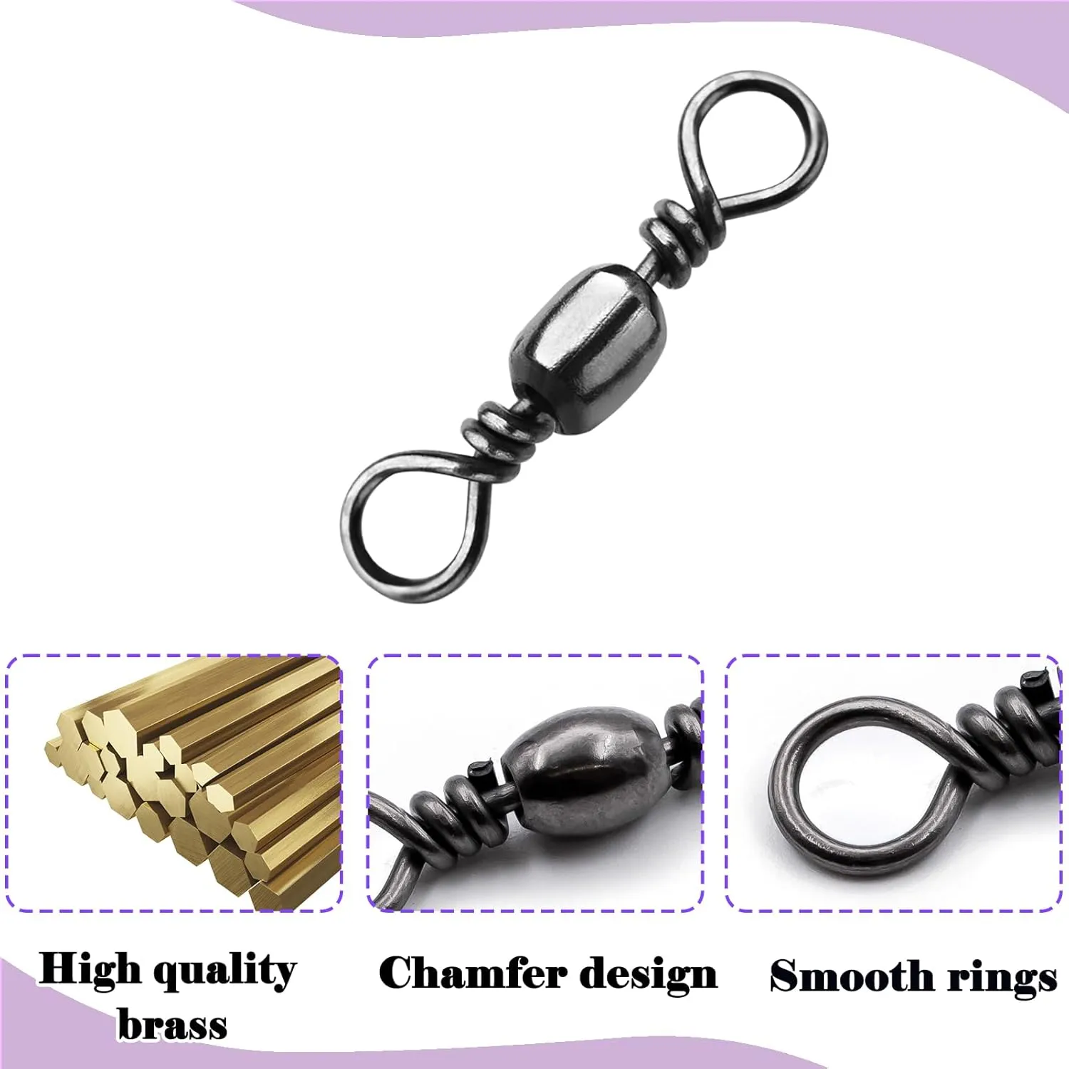 Fishing Barrel Swivels - 50Pcs Solid Ring Rolling Swivel Connector High Strength Fishing Terminal Tackle for Saltwater Sea Fishing