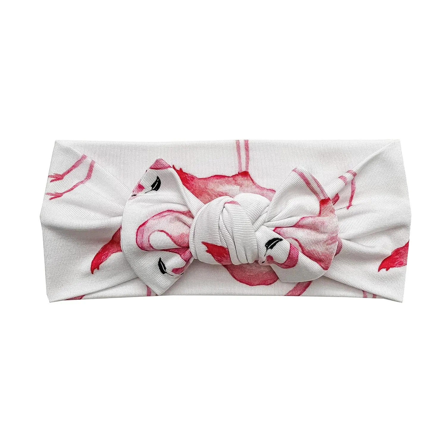 Flamingo Ultra Soft Newborn Headband Bow, Viscose from Bamboo with Spandex Stretchy Material