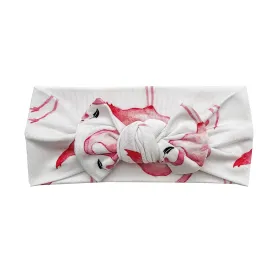Flamingo Ultra Soft Newborn Headband Bow, Viscose from Bamboo with Spandex Stretchy Material