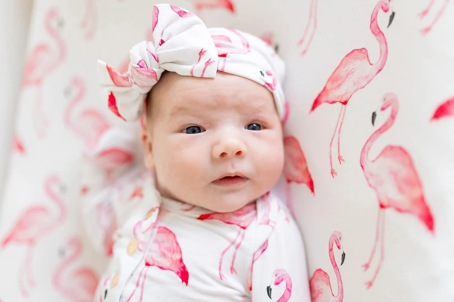 Flamingo Ultra Soft Newborn Headband Bow, Viscose from Bamboo with Spandex Stretchy Material
