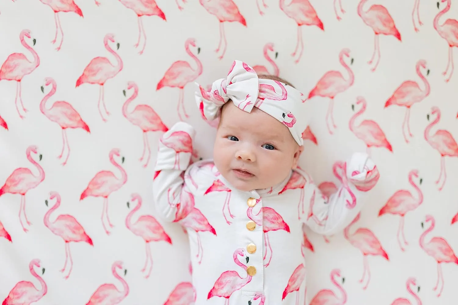 Flamingo Ultra Soft Newborn Headband Bow, Viscose from Bamboo with Spandex Stretchy Material