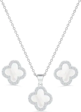 Four Leaf Crystal Clover Necklace Earring Set for Women 18K Gold Plated Stainless Steel Cubic Zirconia Pendant 4 Leaf Lucky Ear Studs Jewelry Gift for Mother and Daughter