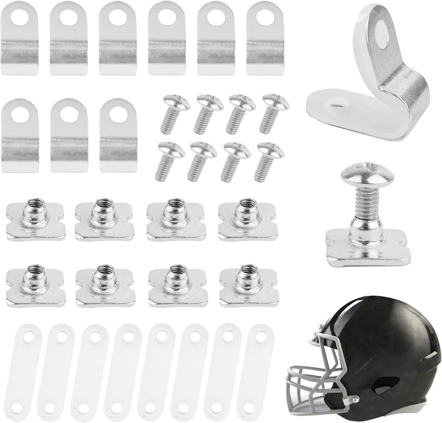 Framendino, Football Helmet Repair Kit R Shape Visor Clips Screws Nuts with Rubber Gaskets for Hockey Baseball Sports