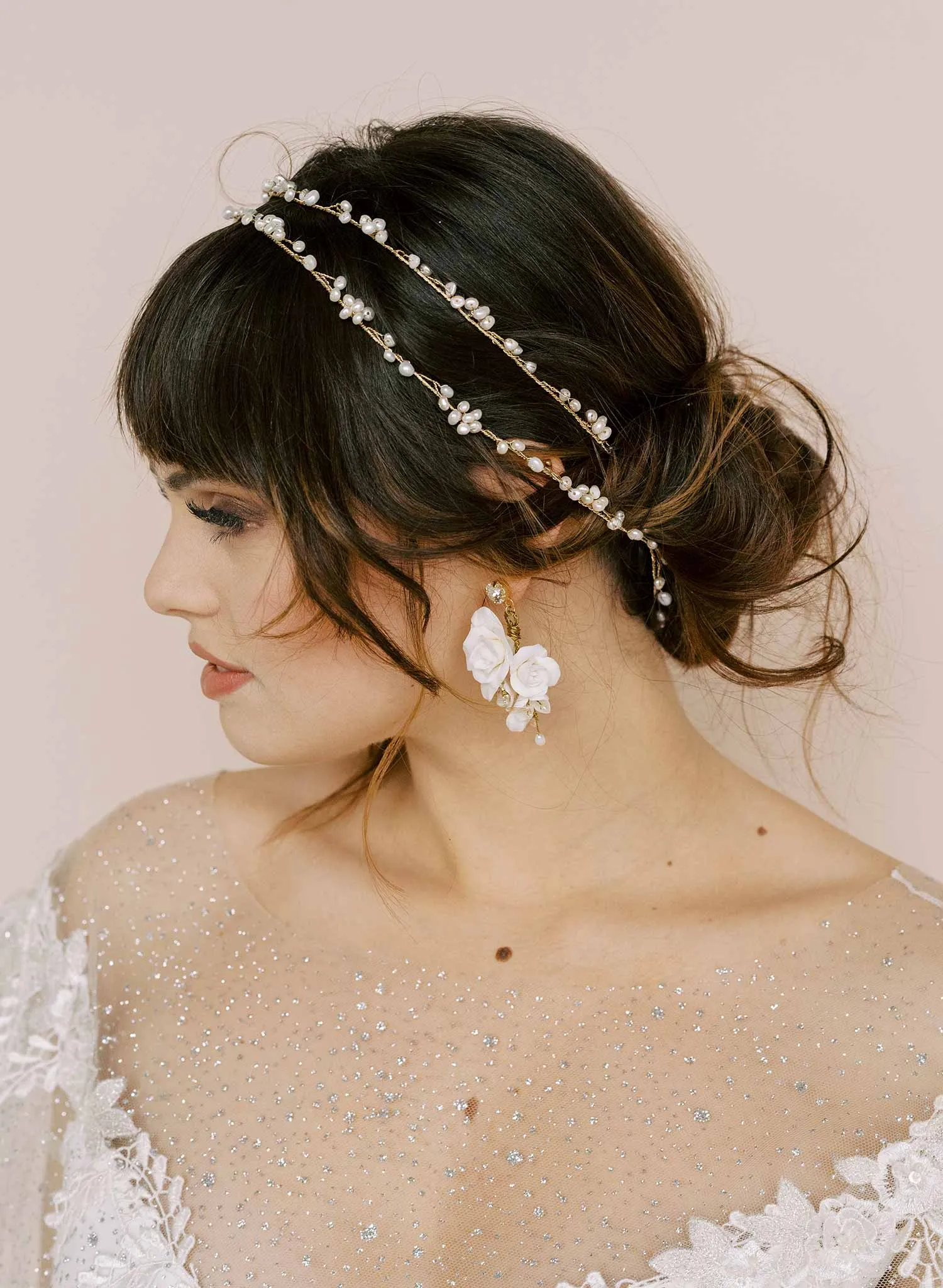 Freshwater pearl daisy chain hair vine, extra long - Style #2137