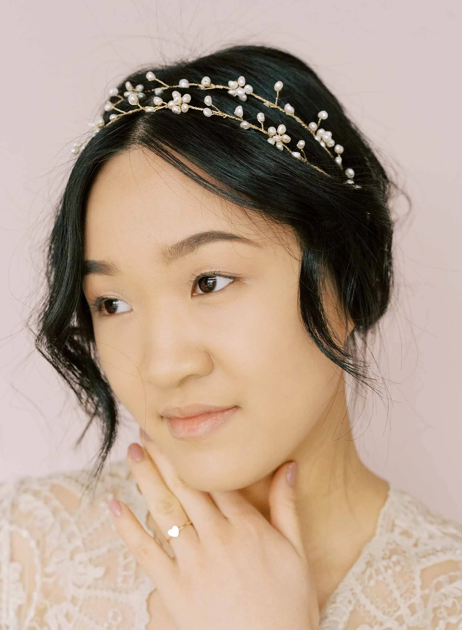 Freshwater pearl daisy chain hair vine, extra long - Style #2137