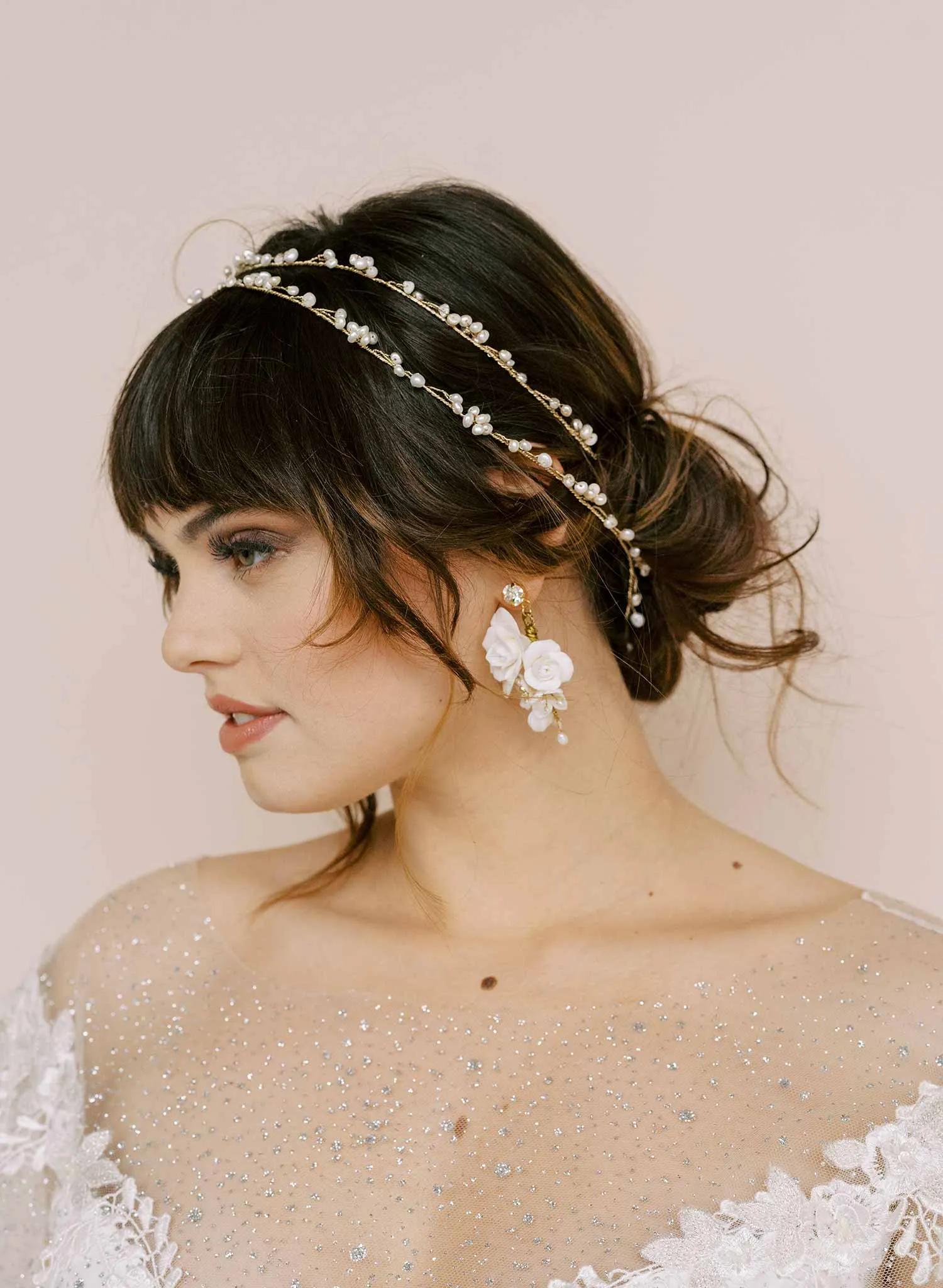 Freshwater pearl daisy chain hair vine, extra long - Style #2137