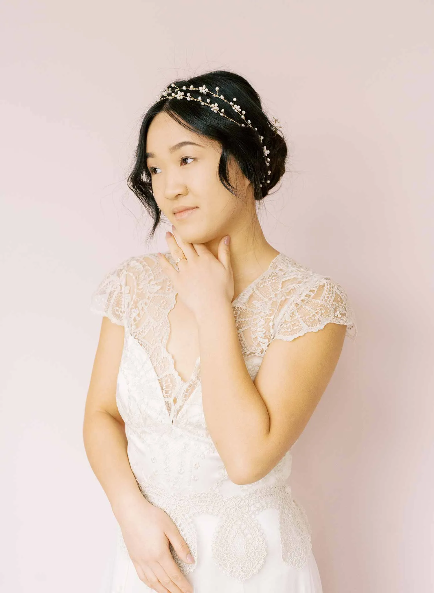 Freshwater pearl daisy chain hair vine, extra long - Style #2137