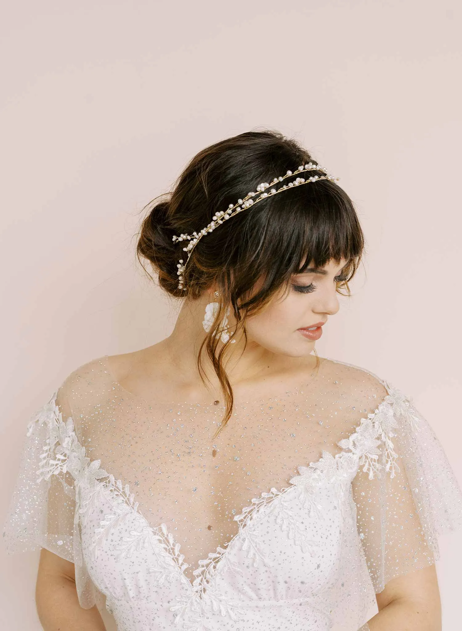 Freshwater pearl daisy chain hair vine, extra long - Style #2137