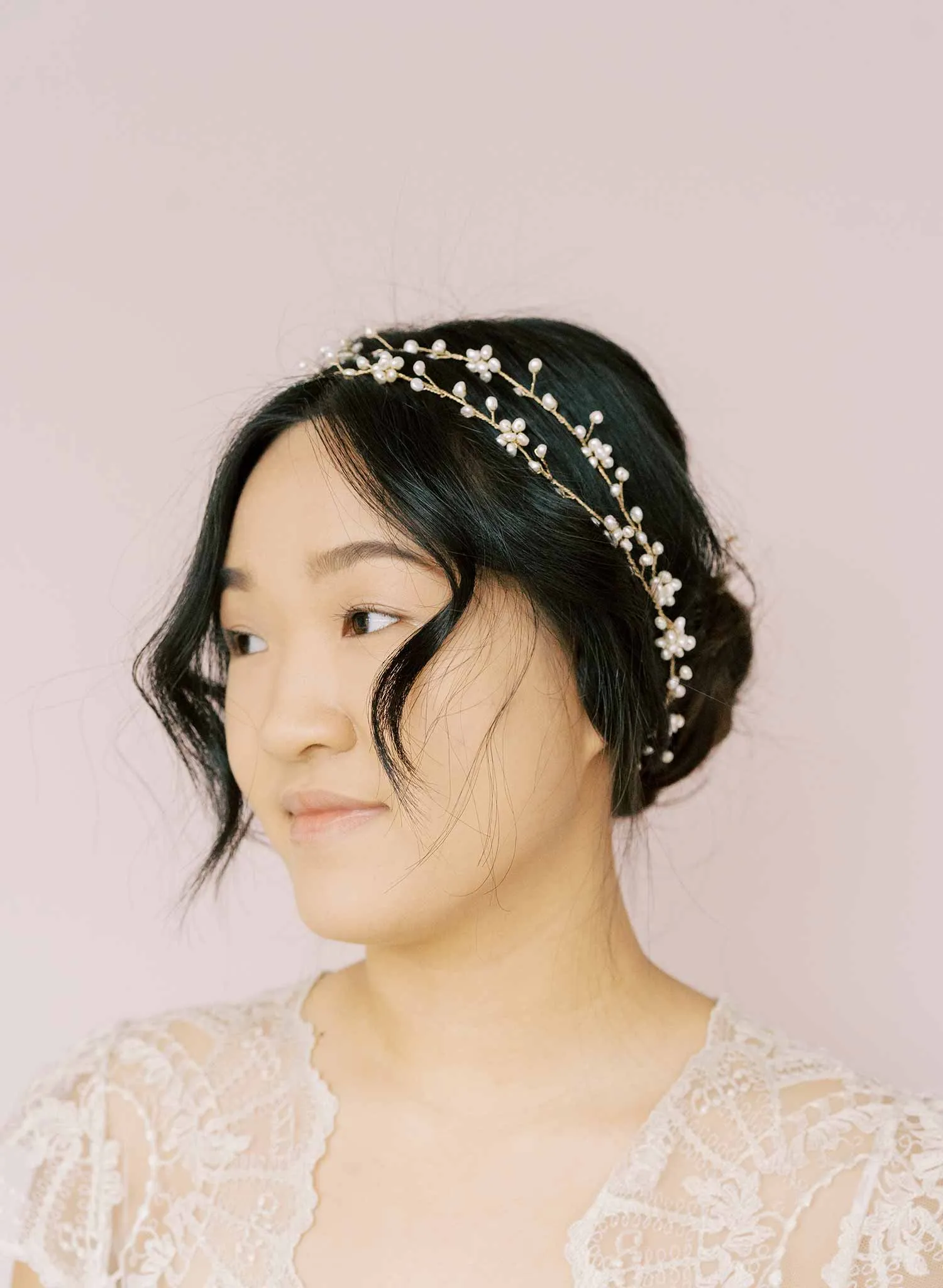 Freshwater pearl daisy chain hair vine, extra long - Style #2137