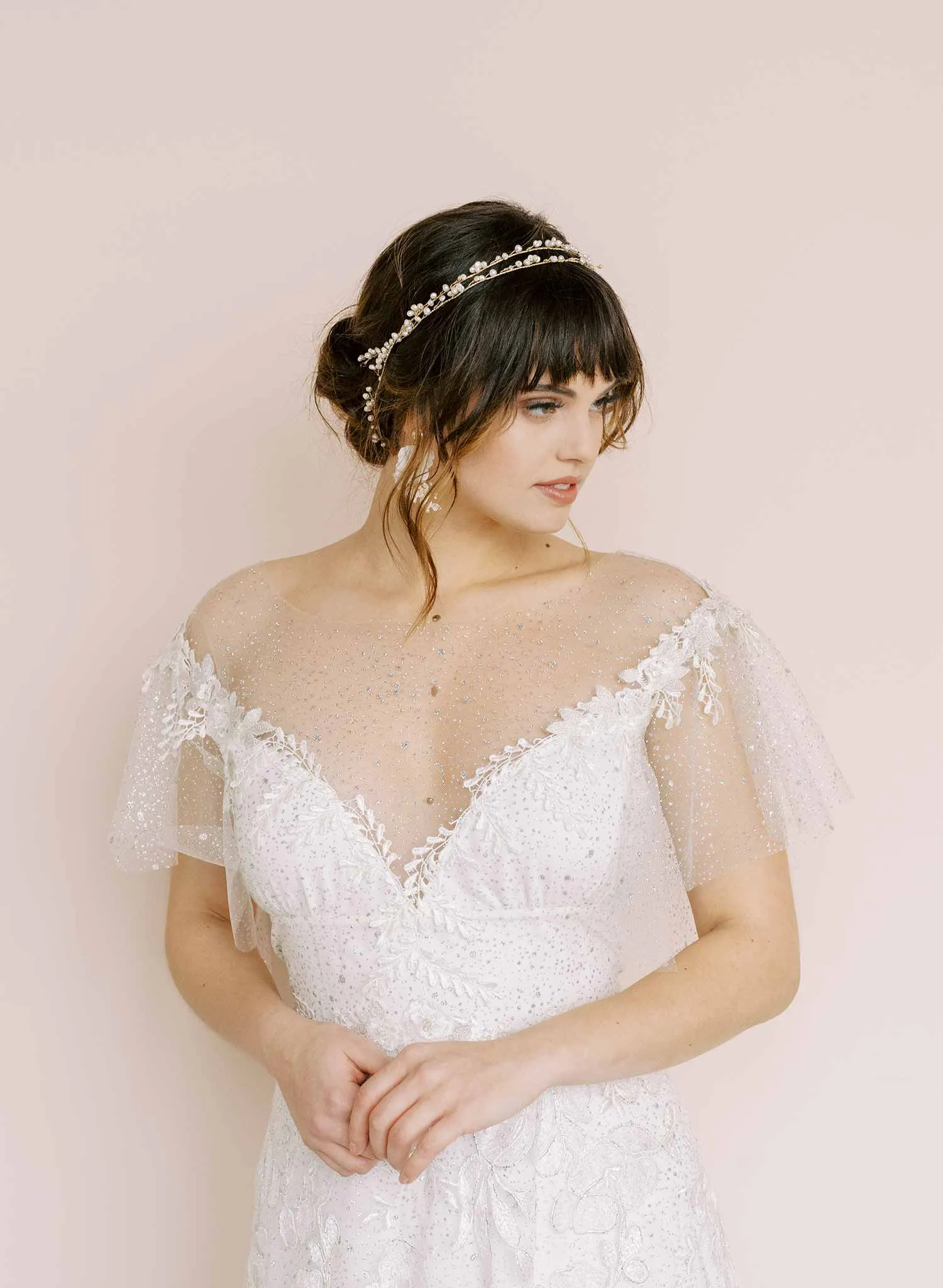 Freshwater pearl daisy chain hair vine, extra long - Style #2137
