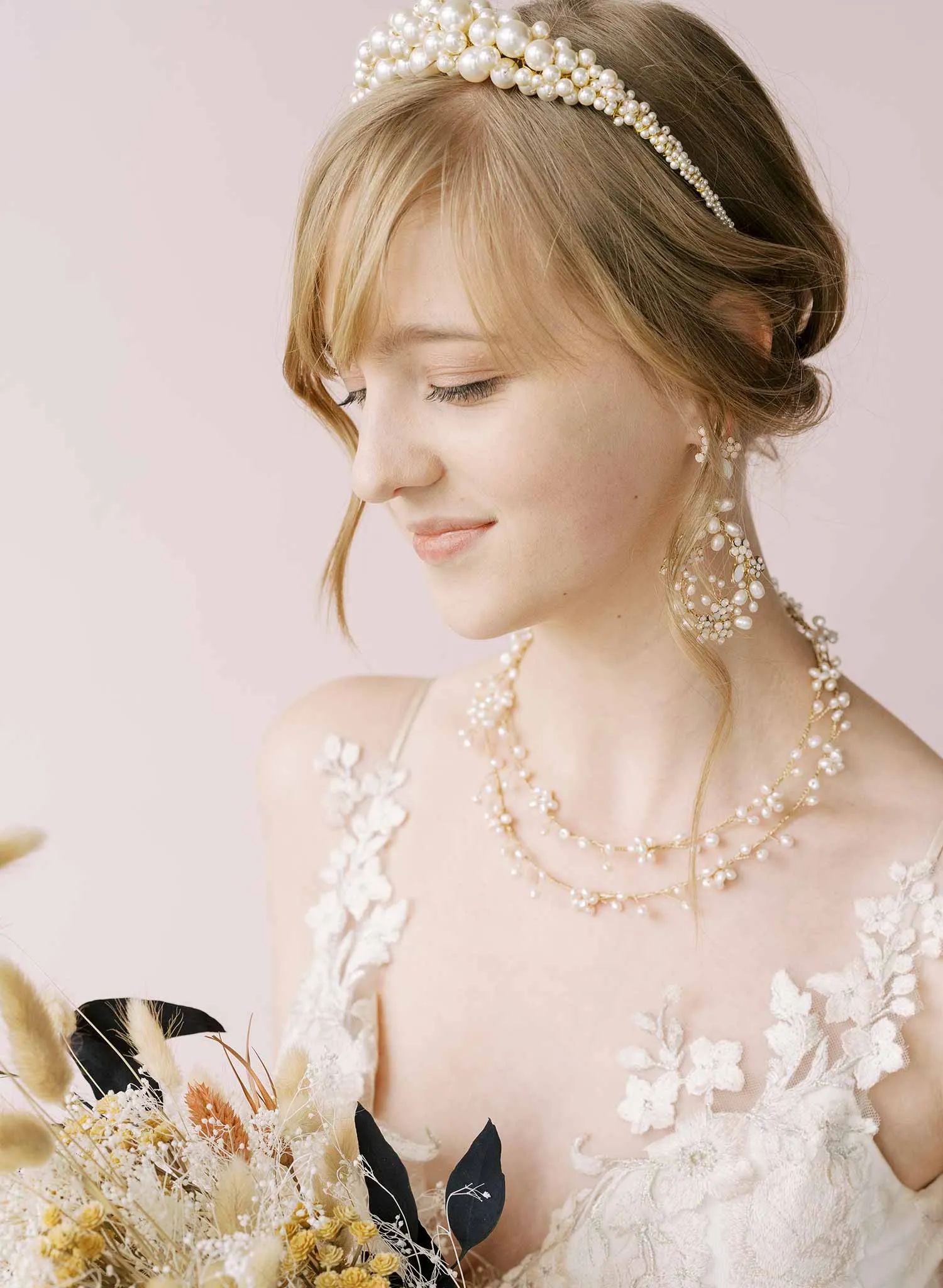 Freshwater pearl daisy chain hair vine, extra long - Style #2137