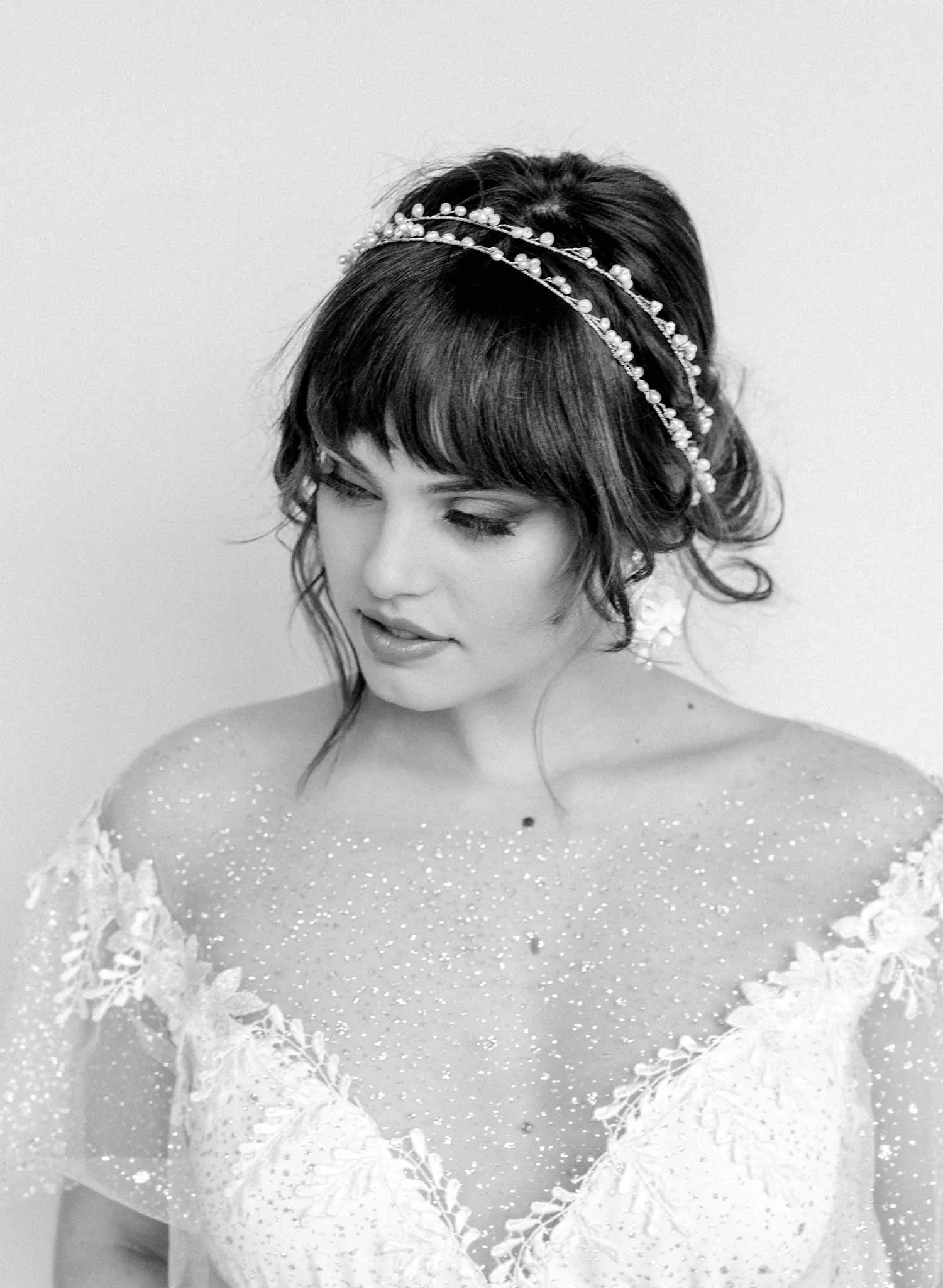 Freshwater pearl daisy chain hair vine, extra long - Style #2137