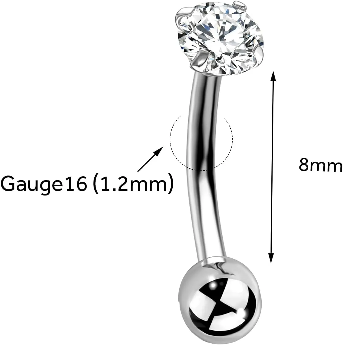 G23 Titanium Curved Barbell Ring 16G, Eyebrow Rings, Rook Cartilage Earring Piercing Jewelry, 8mm Vertical Labret, Eyebrow, Daith, Helix Piercings Body Jewelry??