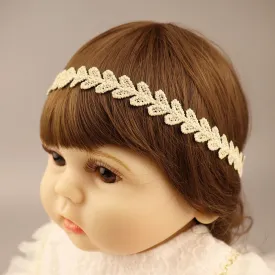 Gold Lace Elastic Headband for Baby Girl Flower Leaf Stretch Toddler Hairband Soft Lace Hair Accessories for Infants Toddlers Kids (Heart)