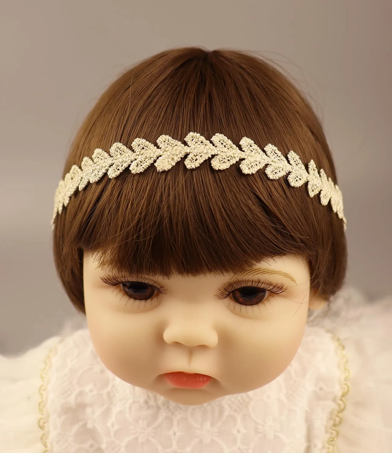 Gold Lace Elastic Headband for Baby Girl Flower Leaf Stretch Toddler Hairband Soft Lace Hair Accessories for Infants Toddlers Kids (Heart)