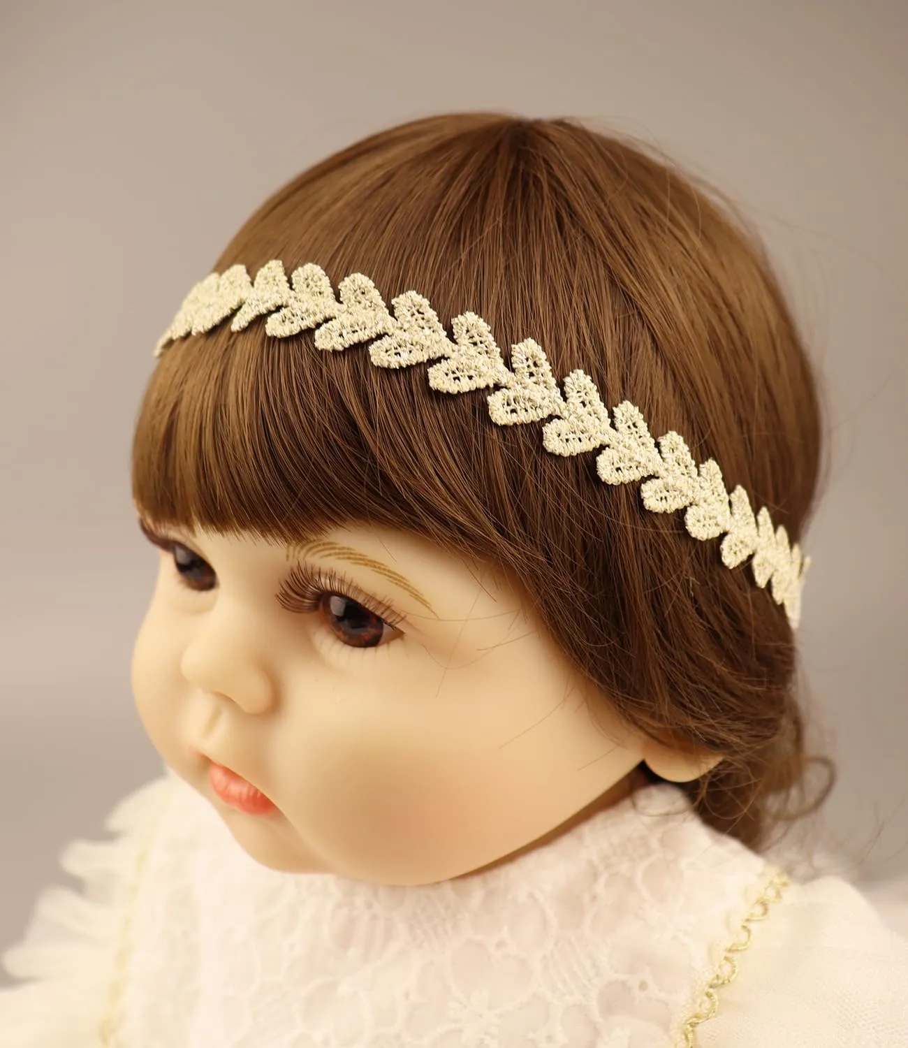 Gold Lace Elastic Headband for Baby Girl Flower Leaf Stretch Toddler Hairband Soft Lace Hair Accessories for Infants Toddlers Kids (Heart)