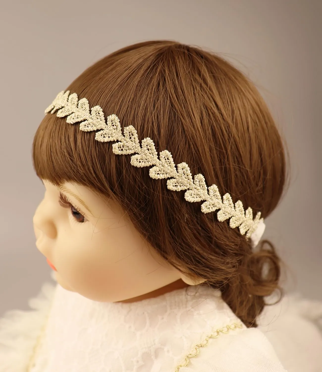 Gold Lace Elastic Headband for Baby Girl Flower Leaf Stretch Toddler Hairband Soft Lace Hair Accessories for Infants Toddlers Kids (Heart)