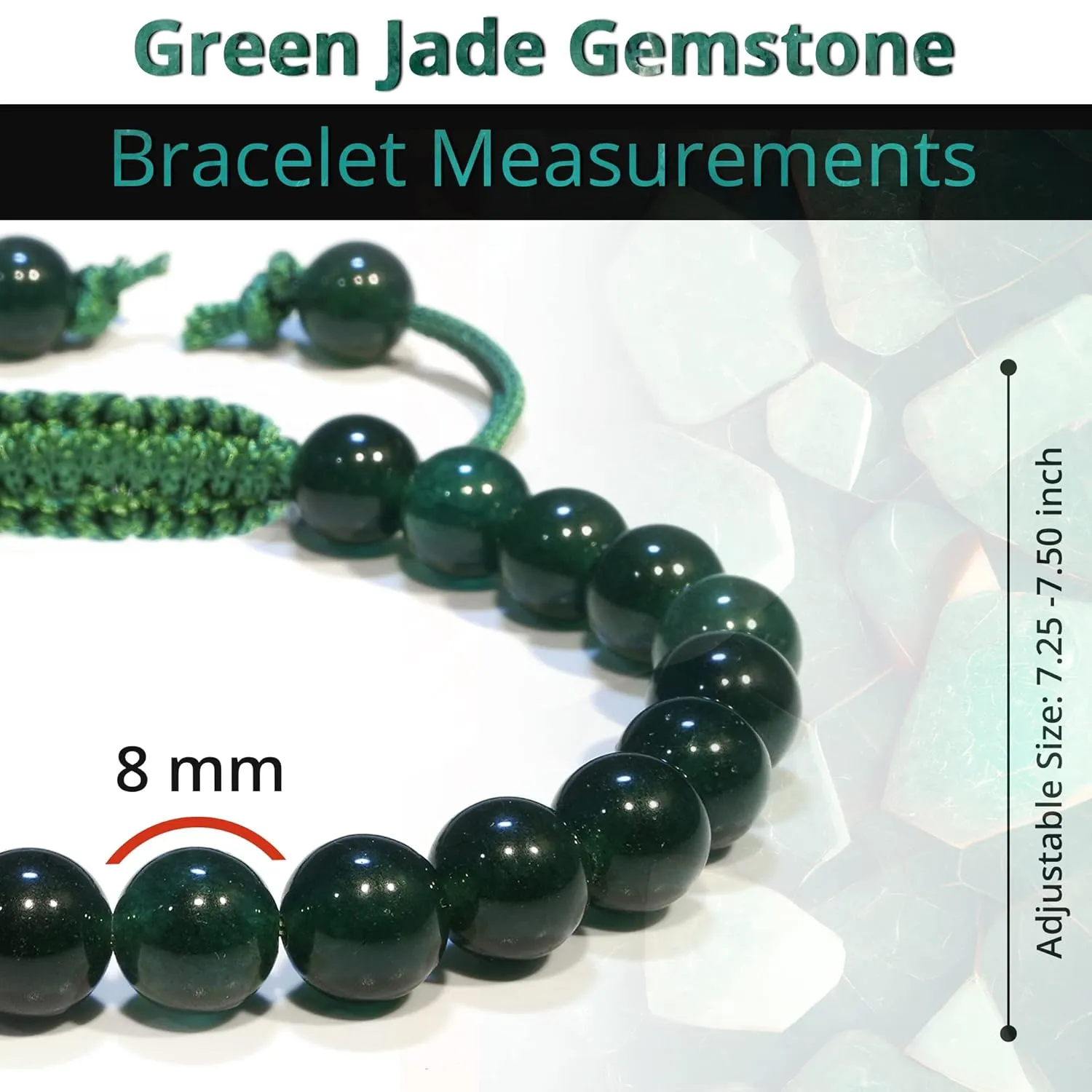 Green Jade Bracelet ??Healing Crystal Bracelet for Women, Men ??Chic Gemstone Bracelet for Men and Women ??8mm Round Bead Bracelets for Spiritual Healing, Protection, Positive Energy