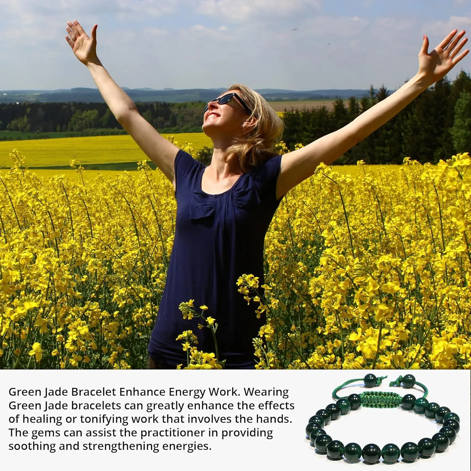 Green Jade Bracelet ??Healing Crystal Bracelet for Women, Men ??Chic Gemstone Bracelet for Men and Women ??8mm Round Bead Bracelets for Spiritual Healing, Protection, Positive Energy